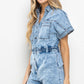 Washed Denim Snap Button Front Romper / BIC60812: S-M-L (2-2-2) / LT DENIM