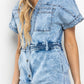 Washed Denim Snap Button Front Romper / BIC60812: S-M-L (2-2-2) / LT DENIM