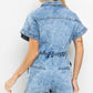 Washed Denim Snap Button Front Romper / BIC60812: S-M-L (2-2-2) / LT DENIM