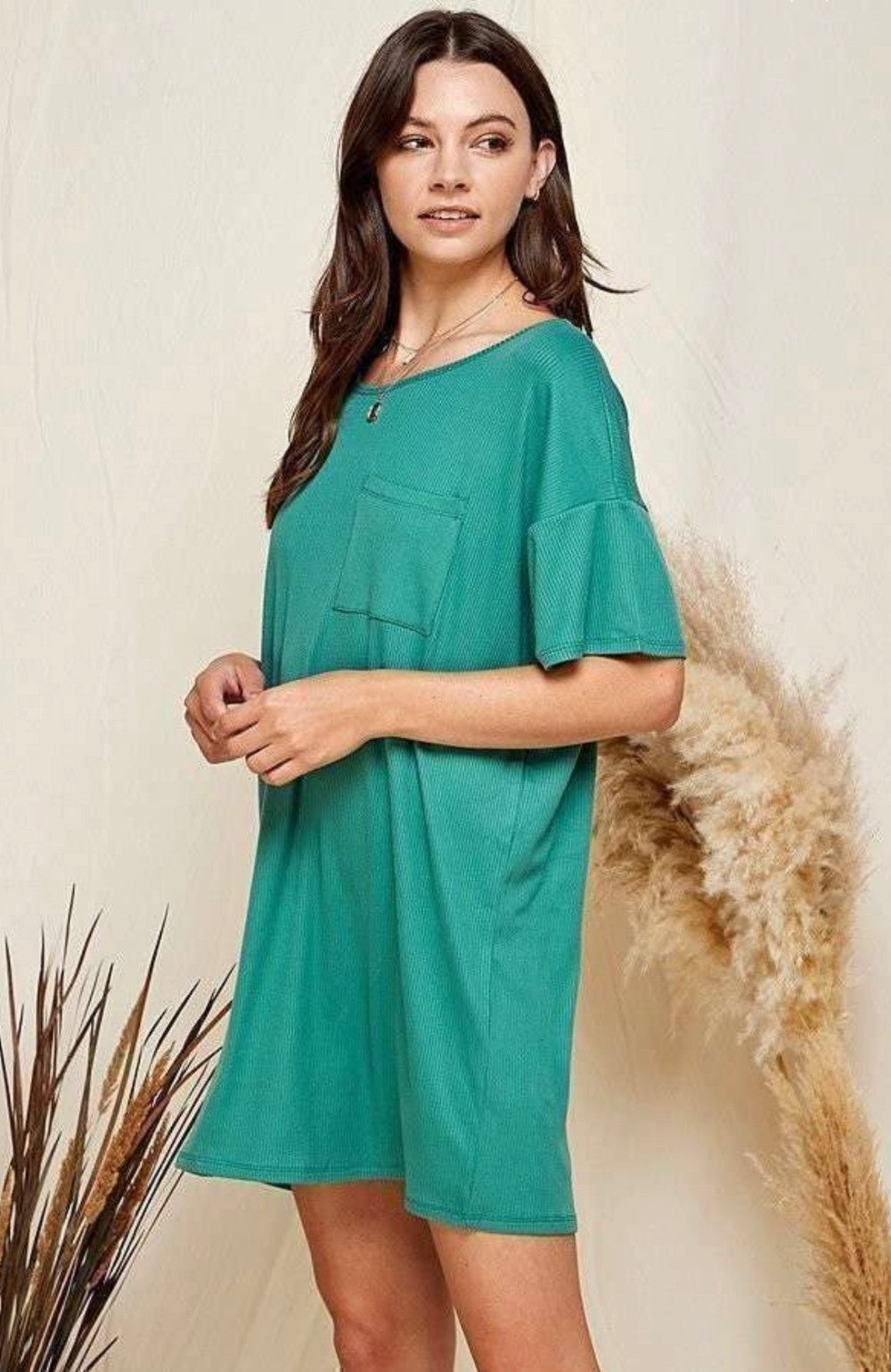 BAE Ribbed T Shirt Dress-Jade