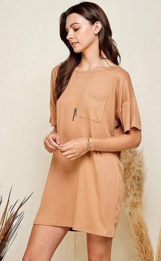 BAE Ribbed T Shirt Dress-Taupe