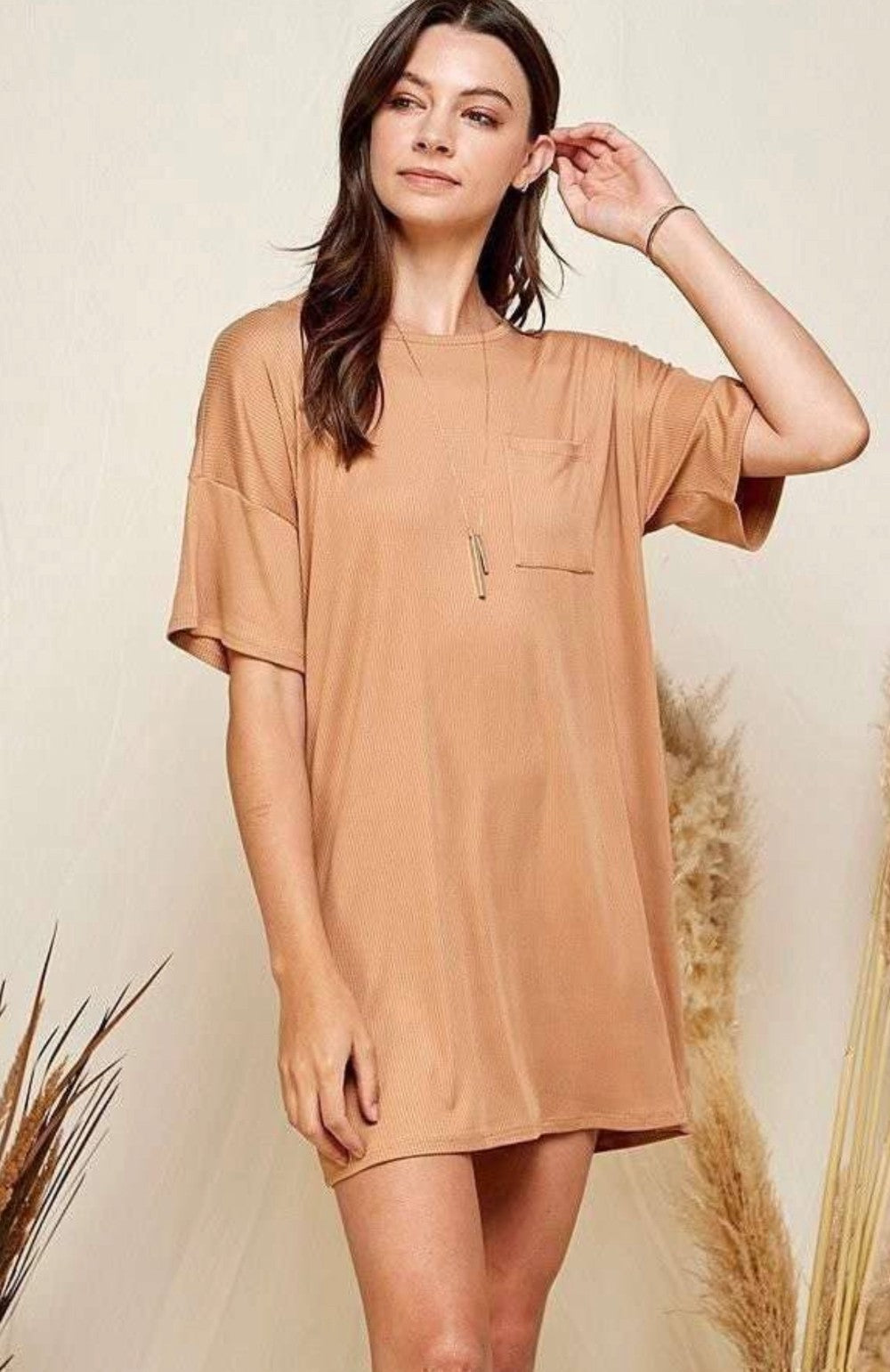 BAE Ribbed T Shirt Dress-Taupe