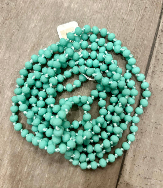 WS 60” Skinny 6mm Crystal Bead Necklace- Multiple Colors: Aqua