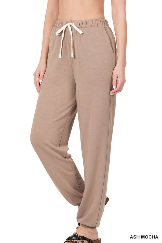 Soft French Terry Drawstring Waist Jogger Pants: 1-1-2-2 (S-M-L-XL) / ASH MOCHA