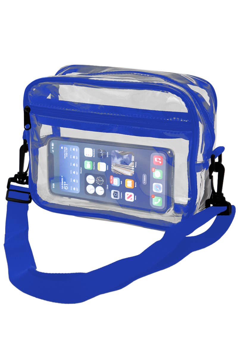 Clear PVC Crossbody Messenger Travel Bag: Blue